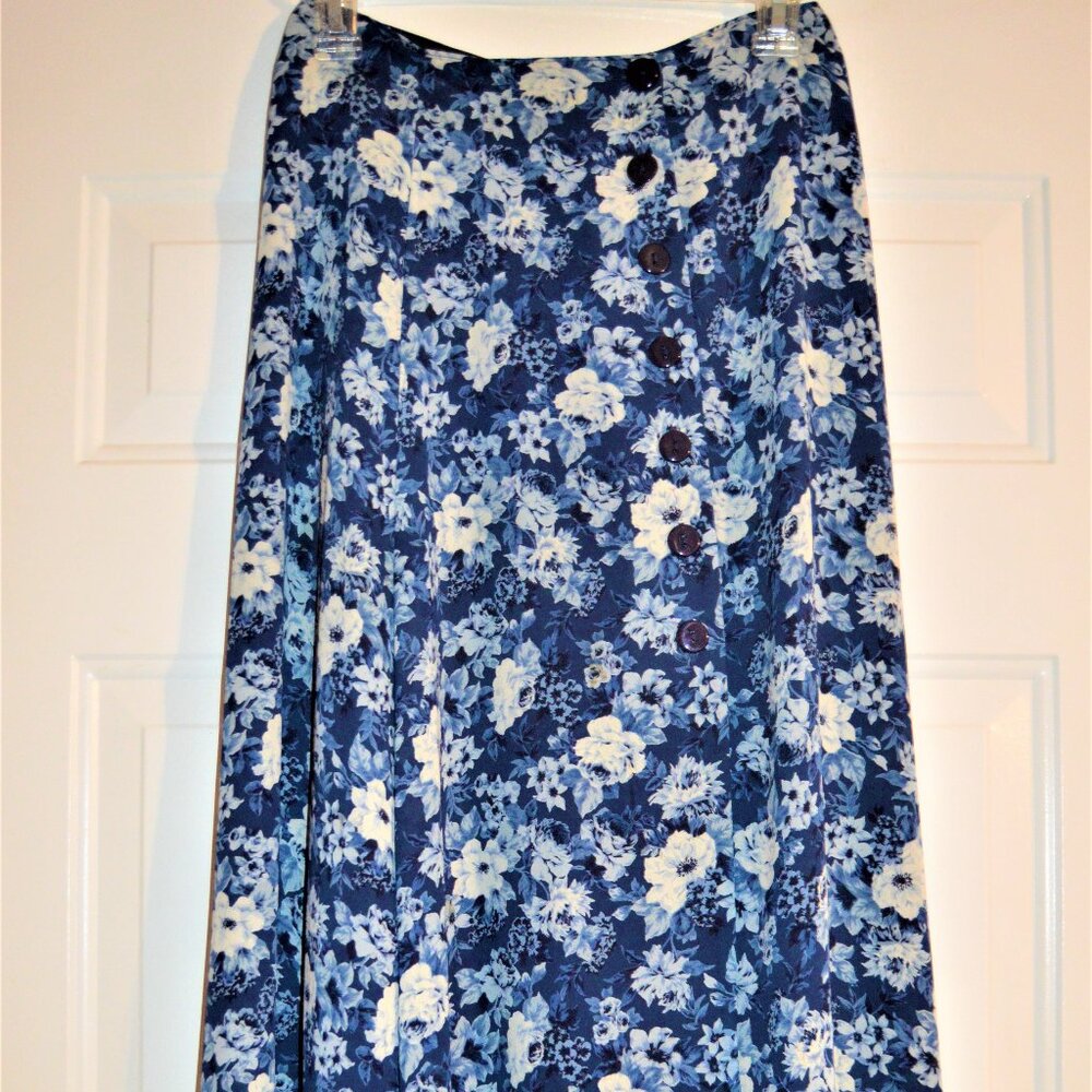 Express long skirt size 3/4 floral blue button up side front